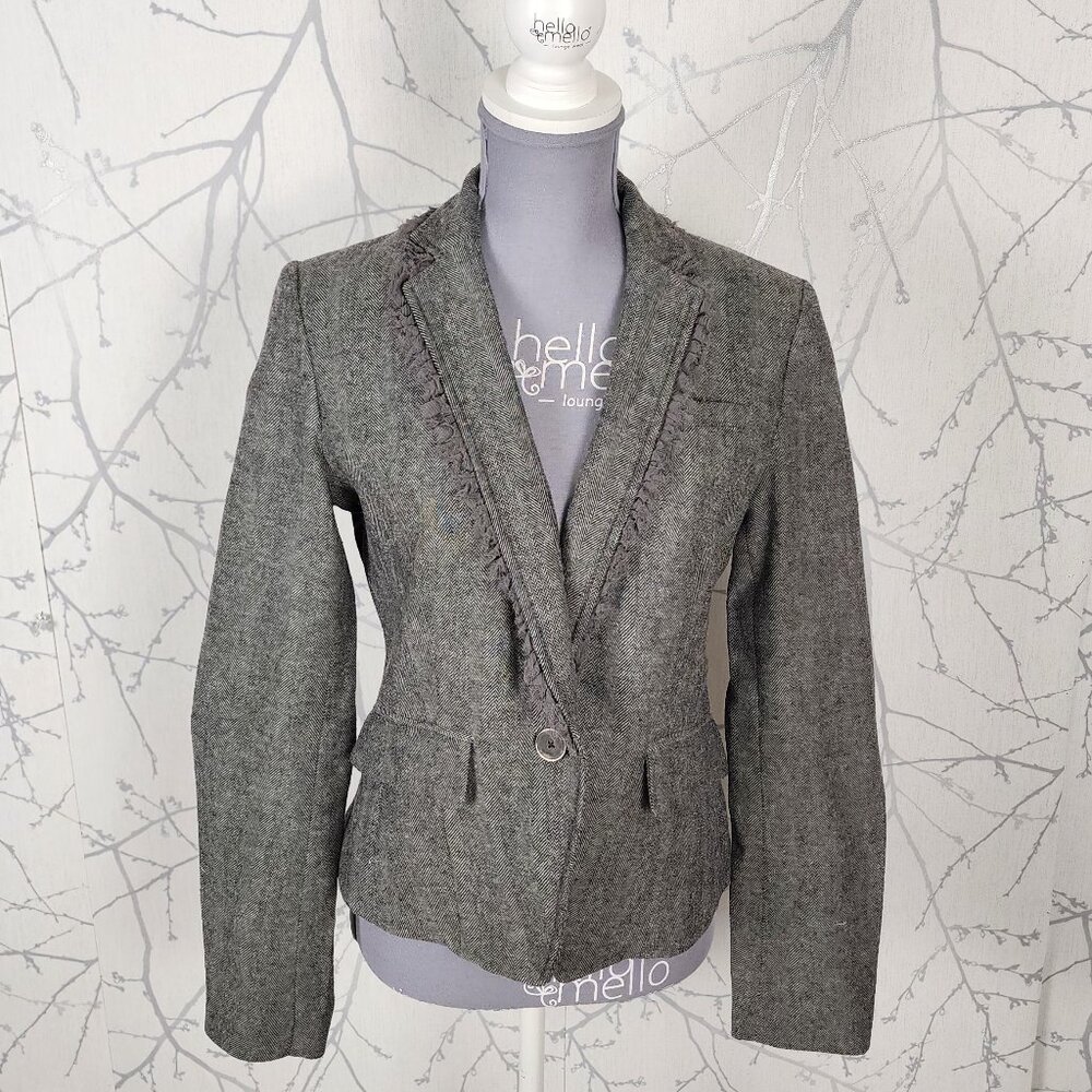 Banana Republic Gray Herringbone Ruffle Collar Blazer
